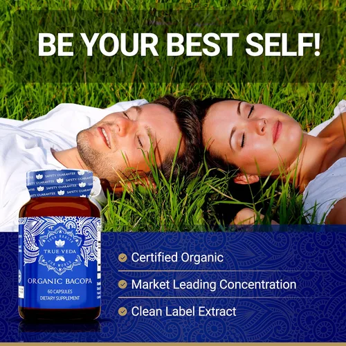 Vista 4 de True Veda Suplemento orgánico de Bacopa Monnieri – Extracto de Bacopa Premium Cápsulas Brahmi orgánicas certificadas por USDA con 50% de bacosidos
