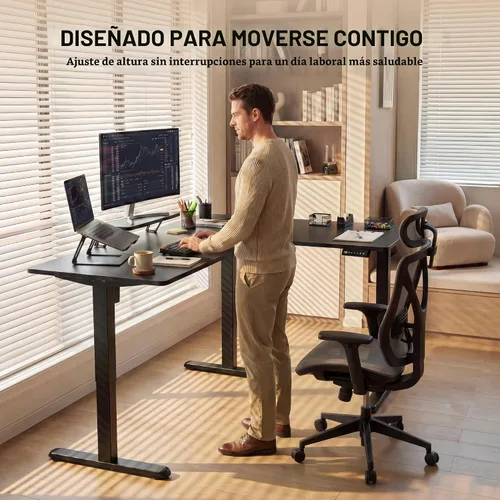 Vista 6 de Furmax 63 x 47 Inch L Shaped Standing Desk with 2 Preset Heights, Electric Height Adjustable Computer Desk, Corner Sit Stand Desk for Home Office, 2