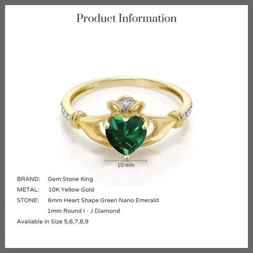 Vista 28 de Gem Stone King Anillo de compromiso claddagh celta irlandés de oro amarillo de 10 quilates con piedra preciosa en forma de corazón de 0.236 in