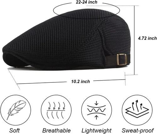 Vista 2 de meioro Gorra plana de malla para hombre, transpirable, de verano, boina, hiedra, gorra de hiedra, cabbie irlandés, Gatsby, conducción, sombreros