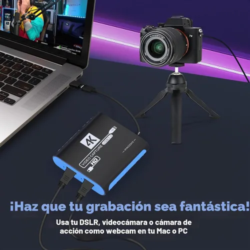 Vista 6 de USB 3.0 HDMI Video Capture Card for Switch 2 PS5 Xbox DSLR Streaming Azul