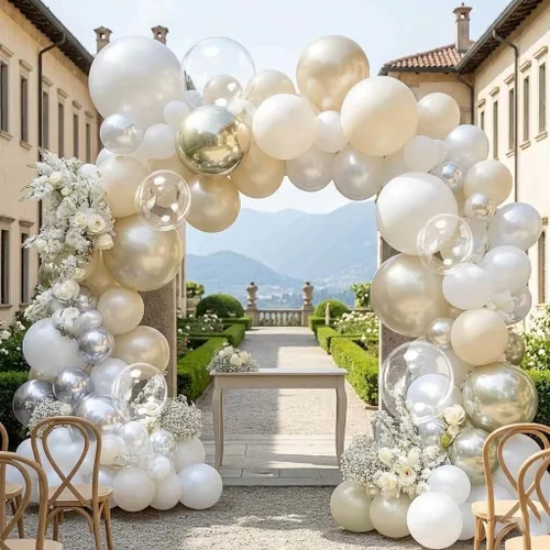 Vista 12 de Guirnalda de globos azul empolvado y blancos, kit de arco de globos Bobo de perlas azul claro con doble relleno para cumpleaños, baby shower, boda