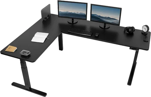 Vista 38 de VIVO DESK-KIT-3E8BO - Escritorio eléctrico de altura ajustable de 83 x 60 pulgadas para trabajar de pie, con 2 cubiertas sólidas de bambú, marco