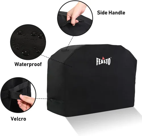 Vista 4 de Feasto Funda para parrilla de barbacoa, 55 pulgadas, resistente al agua, con correa de velcro ajustable, anti-UV, resistente a la decoloración, se
