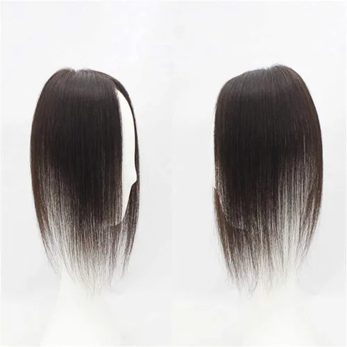 Vista 2 de Peluca de cabello humano lacio de 12 pulgadas, corona invisible para mujer, con cabello delgado, color negro