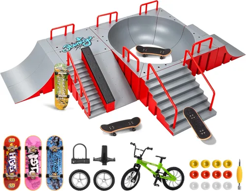 Vista 8 de Kit de patinaje para patinaje con 15 rampas, patinetas de 6 dedos