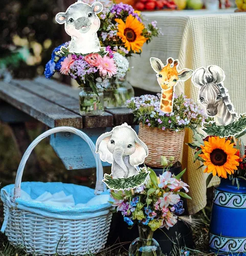 Vista 4 de 24 palos de centro de mesa de safari, decoración de fiesta de baby shower de animales de la selva para niños y niños, suministros de fiesta temática