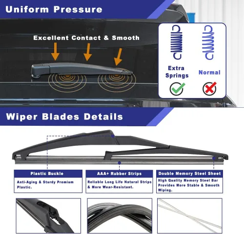 Vista 3 de Kit de brazo y limpiaparabrisas trasero para Jeep Renegade 2015-2022 Sustituye a 68256590AA 68398865AA · Brazo de plástico premium · Hoja