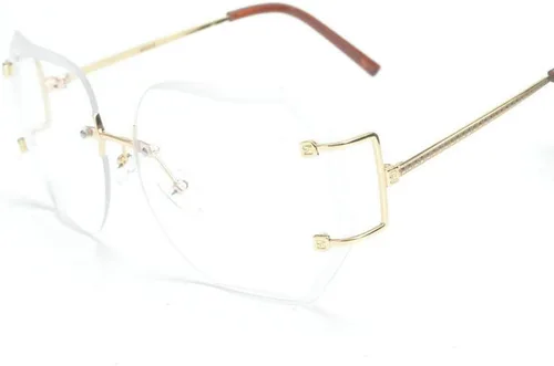 Vista 3 de lentes de sol sin montura de tamaño grande con lentes transparentes para mujer.