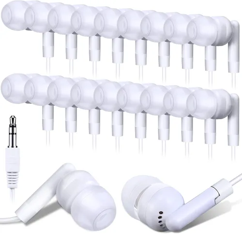 Vista 16 de Kanayu Paquete de 50 auriculares con cable a granel para aulas, auriculares básicos para estudiantes, sin micrófono, con conector de 0.138 in
