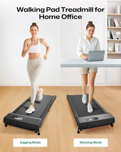 Vista 3 de UREVO Caminadora manual inclinada debajo del escritorio con programa HIIT para el hogar y la oficina, caminadora plegable 3 en 1 con control remoto