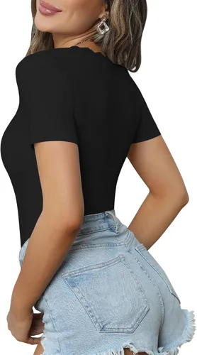 Vista 3 de MANGOPOP Body para mujer modal con cuello en V plegado sobre manga corta