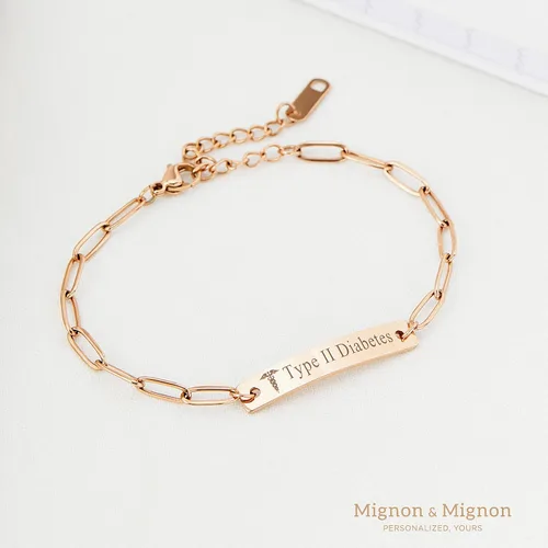 Vista 4 de Medical ID Bracelet for Women Personalized Medical Alert Engraved Diabetic Autism Awareness Bracelet Custom Paperclip Chain Jewelry Prescription