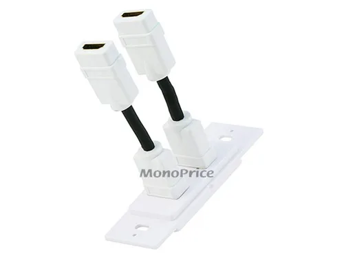 Vista 3 de Monoprice Placa de pared insertada de dos piezas con cable HDMI de alta velocidad flexible integrado de 4 pulgadas con Ethernet, puerto dual (2P)