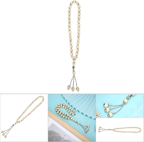 Vista 6 de HEEPDD Cuentas de oración musulmana de 13.8 in de longitud y 0.472 in, pulsera Tasbih beige, 33 cuentas de conteo preciso de Dhikr para uso diario