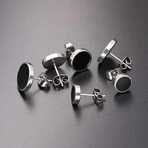 Vista 4 de SIEYEAY Aretes para hombre, aretes para hombre, aretes negros de acero inoxidable para hombres y mujeres, juego de aretes geniales para hombres