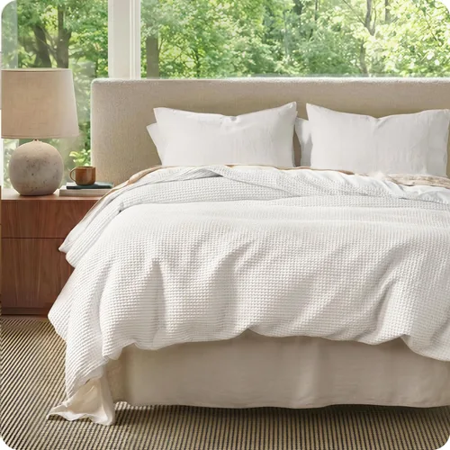 Vista 31 de Bedsure Funda de edredón de 100% algodón tamaño individual, tejido gofre, color blanco coco, GentleSoft y transpirable, juego de cama para regalo, 2