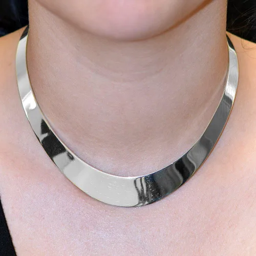 Vista 3 de Plata de ley Gargantilla Collar Collar Forma Ovalada hecho a mano 1116inch Amplio