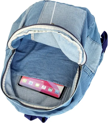 Vista 3 de YunZh Mochila de mezclilla estilo casual ligero jeans mochilas clásicas retro viaje mochila, C-azul claro Más grande, Mochilas Daypack