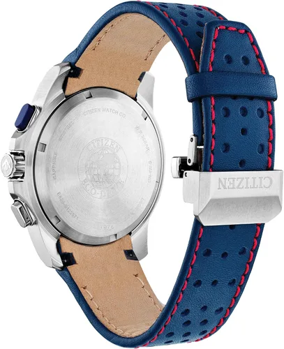 Vista 3 de Citizen Reloj cronógrafo Eco-Drive Promaster Land MX Sport Racer para hombre en acero inoxidable con correa de piel azul, esfera azul