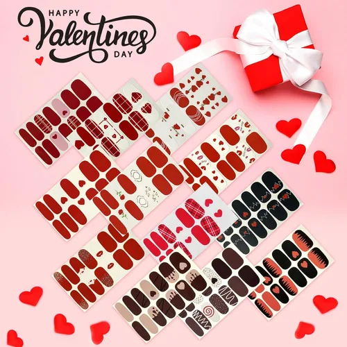 Vista 7 de TailaiMei 12 hojas de calcomanías adhesivas de arte de uñas para el día de San Valentín, tiras completas con 2 limas de uñas para calcomanías