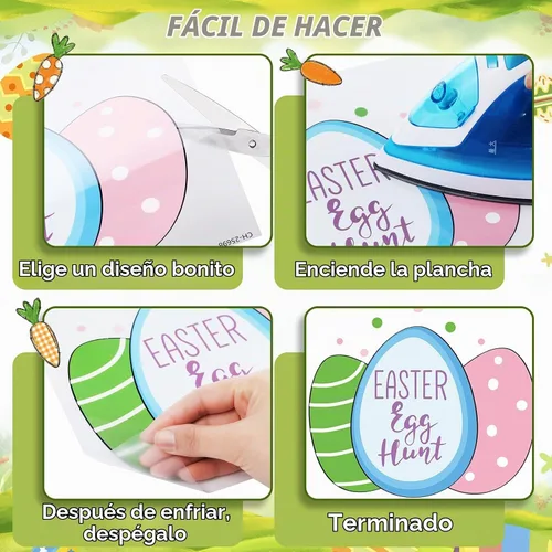 Vista 3 de Perthlin 30 Piezas de Transferencias con Plancha para Pascua, Diseño de Conejo y Huevo, Transferencias Térmicas de Pascua, Listos para Planchar