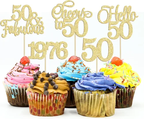 Vista 75 de Gyufise Paquete de 24 adornos negros para cupcakes de 10.º cumpleaños con purpurina negra 10 Ten Hello 10 Dights dobles desde 2015 para decoraciones