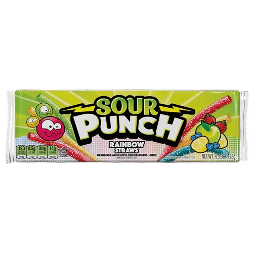 Vista 10 de Sour Punch Pajitas, dulces masticables suaves con sabor agridulce, bandeja, frambuesa azul, 2 onzas (paquete de 24)