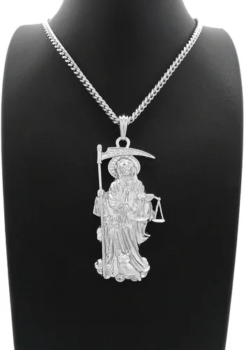 Vista 2 de CAJA COLGANTE CUBANA CUBANA CUBANA PARA HOMBRES DE LA SEÑORA DE LA MUERTE SANTA MUERTE (cadena cubana plateada), Metal, n