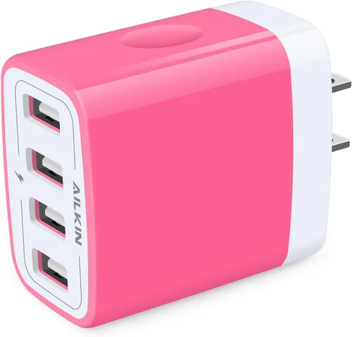 Vista 8 de Cargador de pared, adaptador de cargador USB, estación de carga rápida AILKIN 4.8A, 4 puertos múltiples, bloque de base de alimentación, enchufe