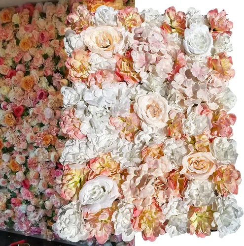 Vista 9 de 5 piezas de flores artificiales para pared, rosas de seda colgantes, juego de paneles de pared de flores, pared romántica de flores champán para 10