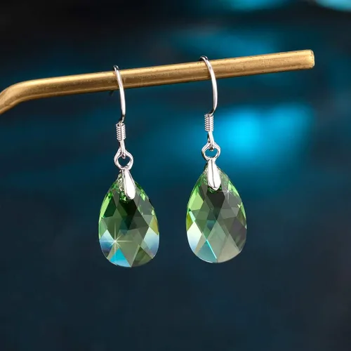 Vista 46 de Aretes colgantes de cristal austriaco con forma de lágrima para mujer, joyería hipoalergénica de plata de ley 925