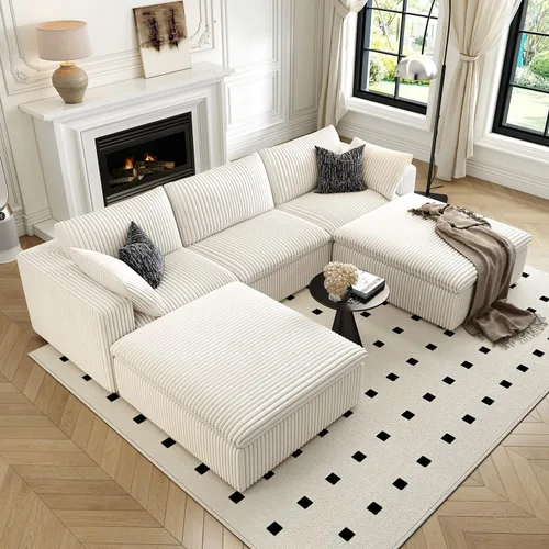 Vista 22 de LoveSeat Cloud Couch Sofá Seccional Modular para Sala de Estar, Sofá Moderno con Asiento Profundo, Sofá de 2 Plazas Sin Huesos con Otomana, Cómodos