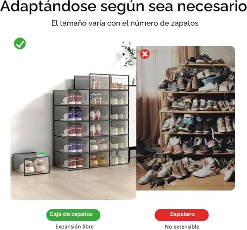 Vista 5 de Foluck Caja de almacenamiento para zapatos extra grande, paquete de 15 cajas de plástico transparente apilables, organizador de zapatos