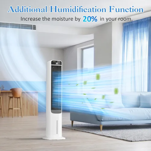 Vista 7 de Enfriador de aire evaporativo portátil, ventilador de torre de enfriamiento de pantano 2 en 1 con control remoto, 4 paquetes de hielo, oscilación