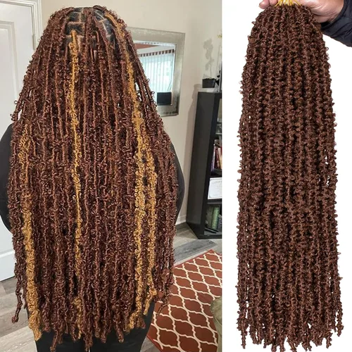 Vista 25 de ZRQ Butterfly Locs Cabello de Ganchillo Corto 6 Paquetes Negro Cabello Bob de Ganchillo 8 Pulgadas Locs Sintéticos Desordenados Desgastados Trenzas