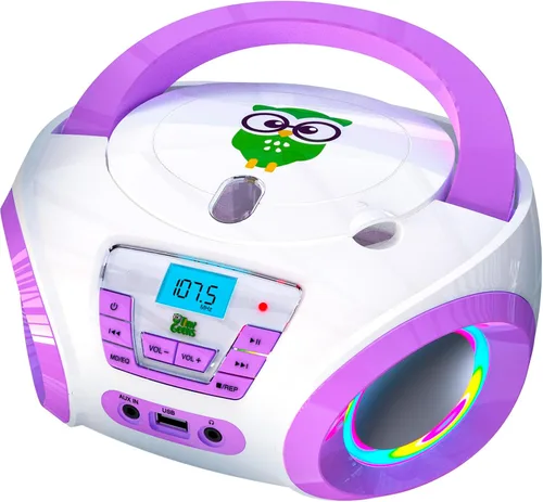 Vista 7 de TinyGeeks Tunes Reproductor de CD para niños Boombox - NUEVO 2023 - Radio FM - Baterías incluidas - Linda radio CD blanca con altavoces para niños