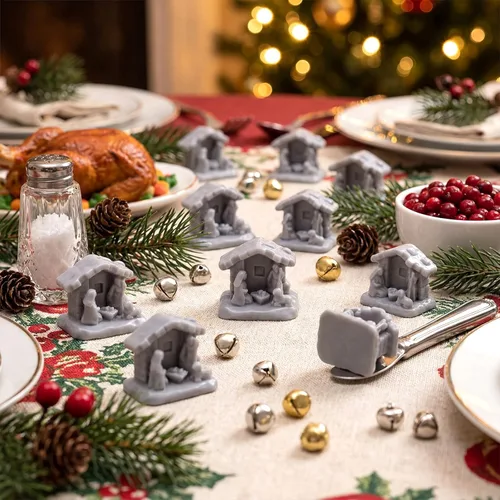 Vista 4 de RoundFunny 50pcs miniatura Navidad Belén Resina Sagrada Familia con pesebre