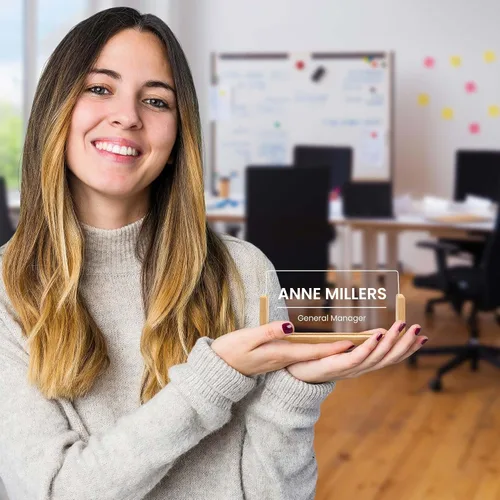 Vista 2 de Placa de nombre personalizada para escritorio de negocios, regalo de oficina personalizado para compañero de trabajo, jefe o gerente, placa
