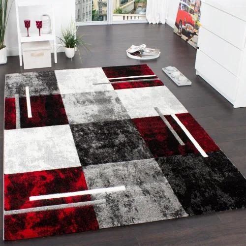 Vista 7 de Alfombra de diseño moderna con corte de contorno a cuadros en marrón beige, tamaño: 2' x 3'7