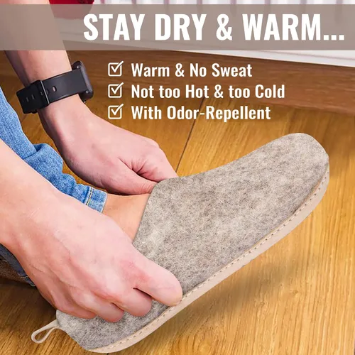 Vista 3 de HAUSSIMPLE Wool Indoor Slippers Unisex Cozy House Shoes for Men Women Natural Sheep Felt Bedroom Warm Slip-On Soft Comfy Sheepskin Loafers