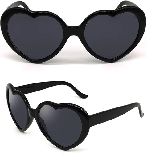 Vista 4 de Gafas de corazón efecto negro, con elegante estuche para gafas (marco de corazón, negro)