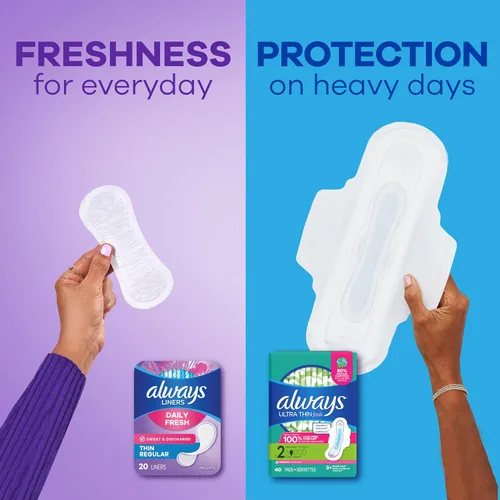 Vista 7 de Always Daily Fresh Thin Liners, absorción regular, protectores de braga sin perfume, 864 unidades, paquete de 4