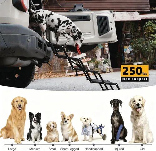 Vista 4 de Dog Stairs - Rampa plegable para perros de 5 escalones con superficie antideslizante, escalones portátiles para perros, SUV y camiones, soporta