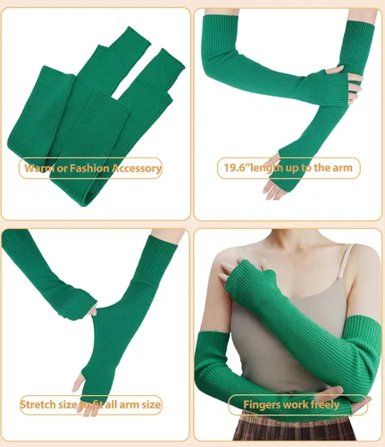 Vista 53 de Guantes cálidos de cachemira de brazo largo para mujer, guantes de invierno acogedores sin dedos, calentadores de brazos suaves, gran regalo