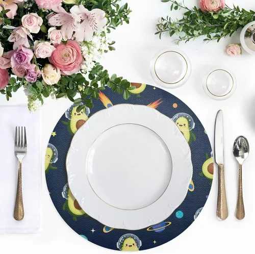 Vista 5 de Cute Avocados Space Blue Table Placemats, Heat Resistant Non Slip Decorative Placemats for Kitchen one sizex4