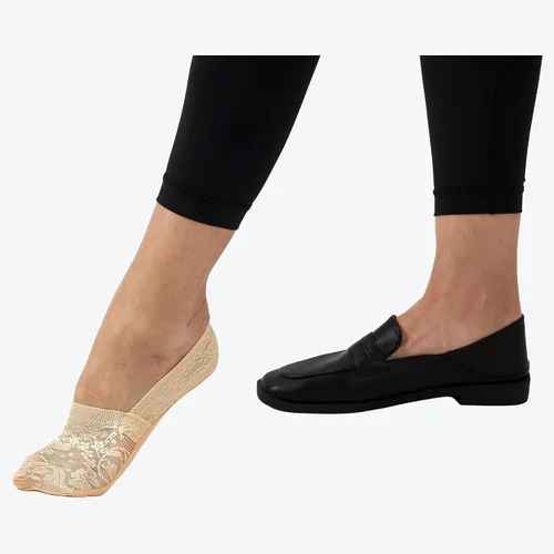 Vista 2 de Flammi - 4 pares de calcetines de encaje para mujer, antideslizantes, con parte inferior de algodón