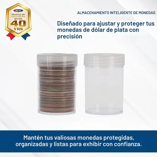 Vista 2 de BCW Tubos de monedas de dólar de plata para dólares Eisenhower, herméticos
