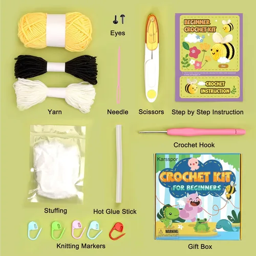 Vista 2 de Karsspor Kit de ganchillo para principiantes, kit de inicio de ganchillo con instrucciones detalladas y tutoriales en video, kit completo