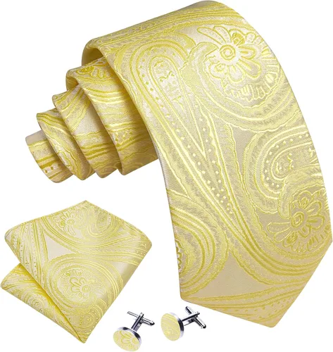 Vista 19 de Barry.Wang - Juego de corbata de seda para hombre, diseño de cachemira, pañuelo y gemelos de bolsillo